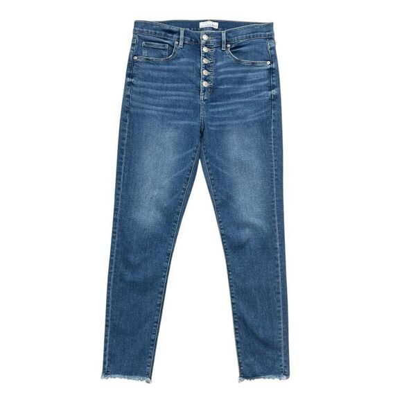 LOFT Women's Size 8 Chewed Hem Button Front High Rise Skinny Jeans - Picture 1 of 12